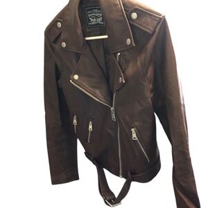 Women’s Size Small Levi Strauss Brown Faux Leather Belted Motorcycle Jacket